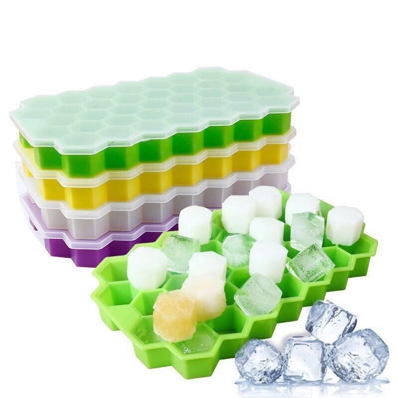 37 Grids Silicone Ice Cube Molder Tray Fruit Popsicle Maker with Square Shape Lid DIY Ice Jelly Mold