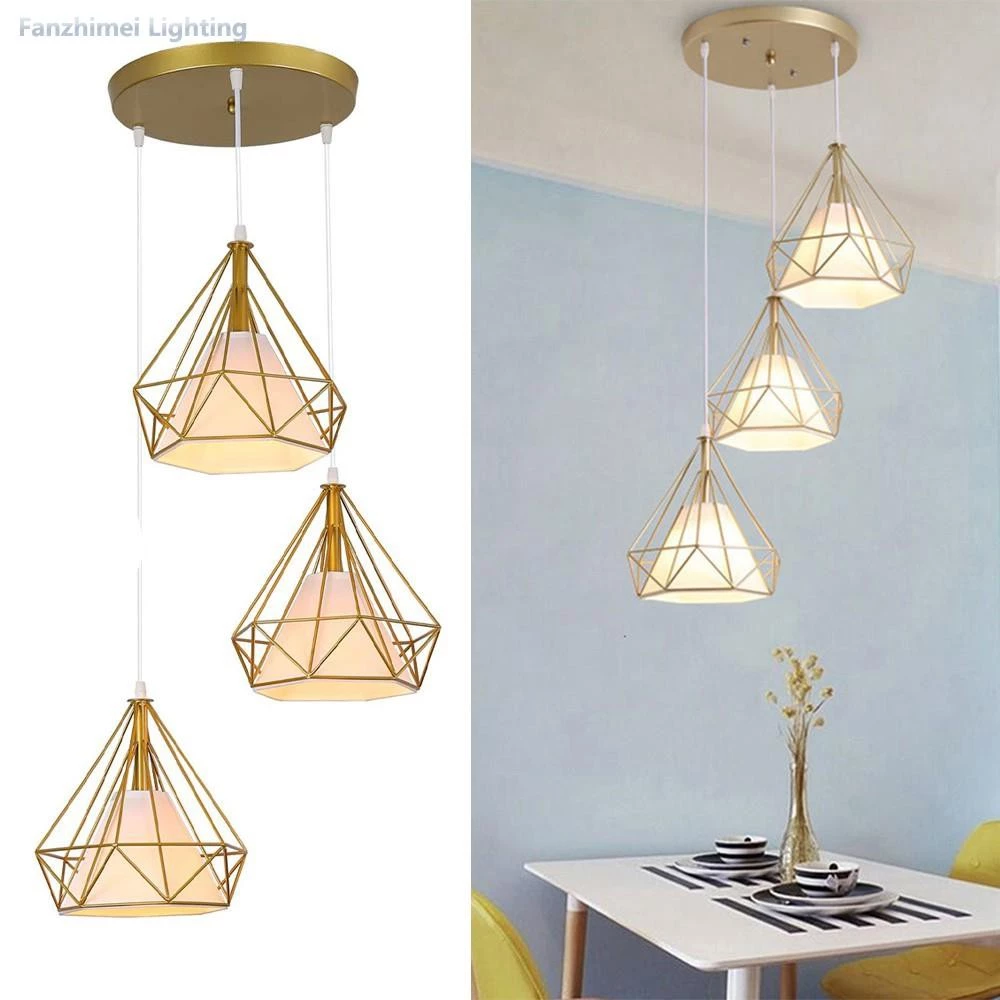 Modern fashion ceiling lamp creative metal cage living room diamond decoration chandelier
