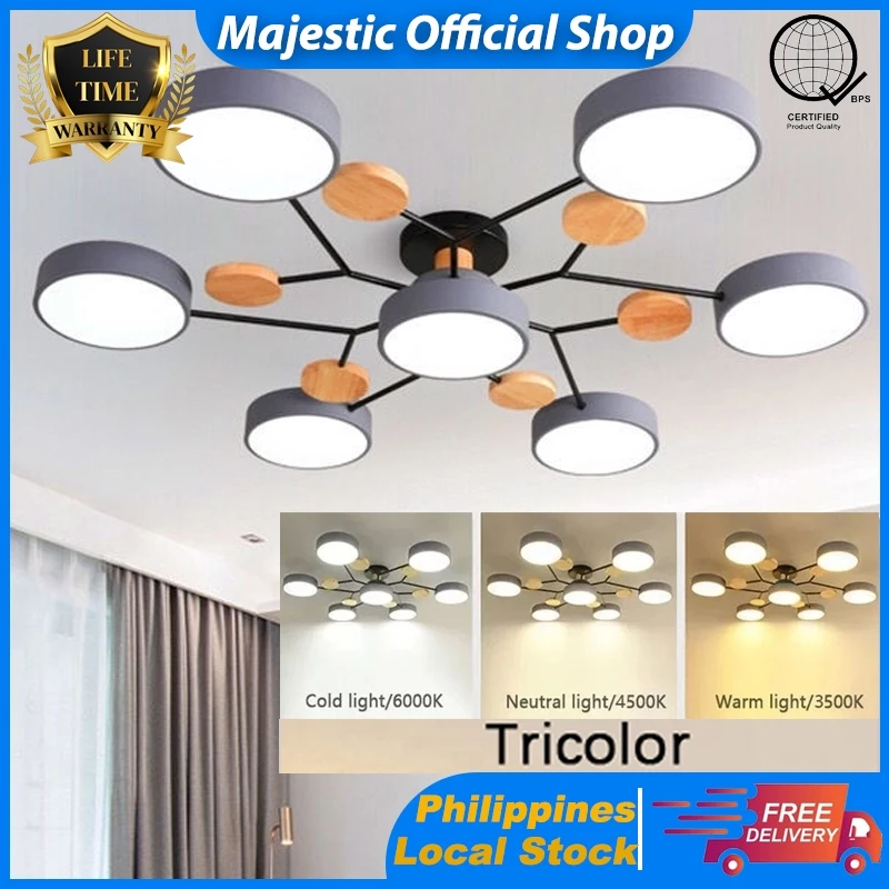 Tri Color LED Ceiling Light Modern Wood Decorative Chandelier for Living Bedroom Light Center Lamps