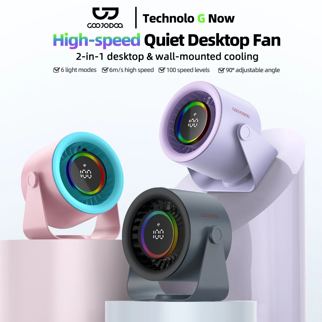 Goojodoq GFS008 Desk Fan Rechargeable Electric Desktop Turbo Jet Table Strong Wind Portable