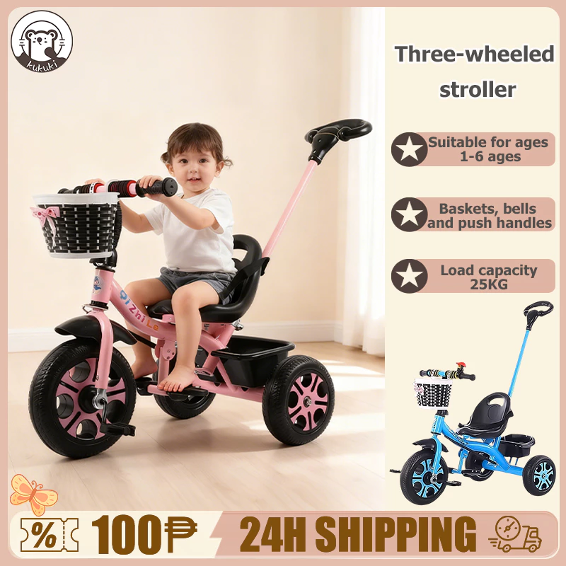 Bike For Kids Girl&Boy With Handle 2 6 Years Old Stroller Bike For Baby With Front Back Basket