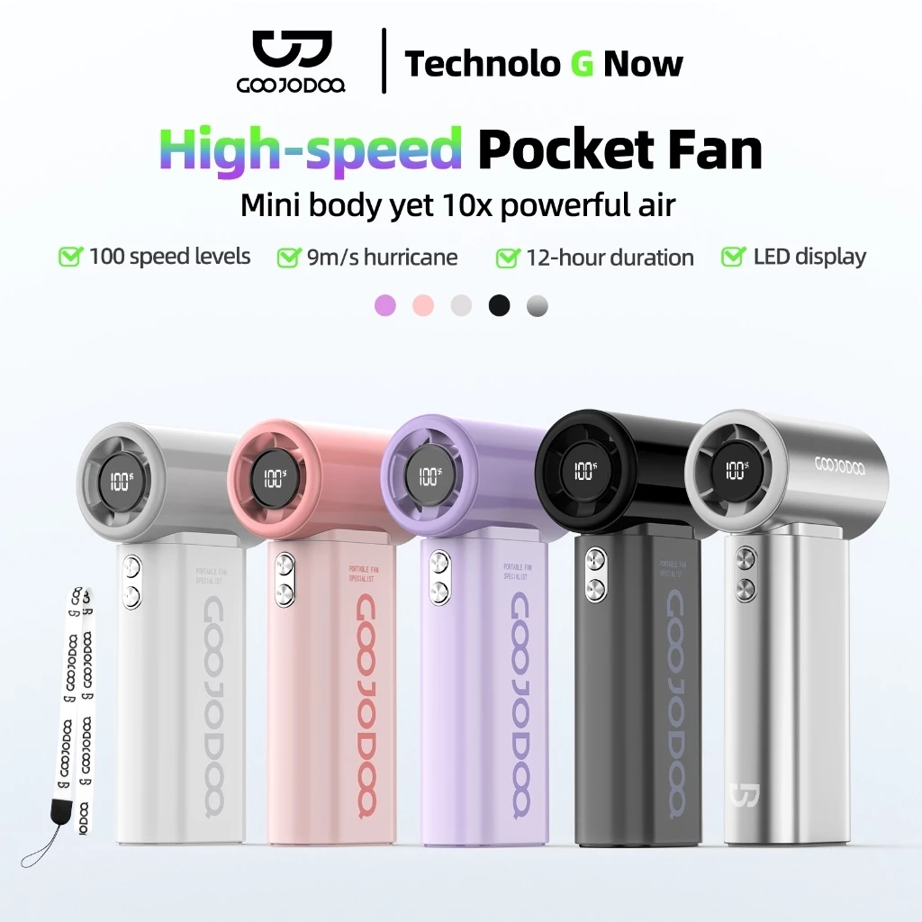 Goojodoq Fan GFS007 Turbo Mini Fan Rechargeable Handheld Portable Strong Wind Jet Hand Kids School