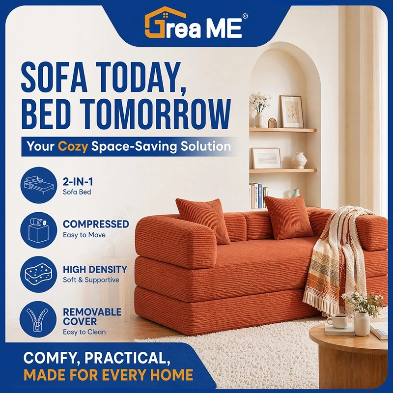 Dreame Fumniture Folding Sofabed Integrated Dual purpose Full Sponge Roll Pack Compressed Fabric Sofa for Living Room