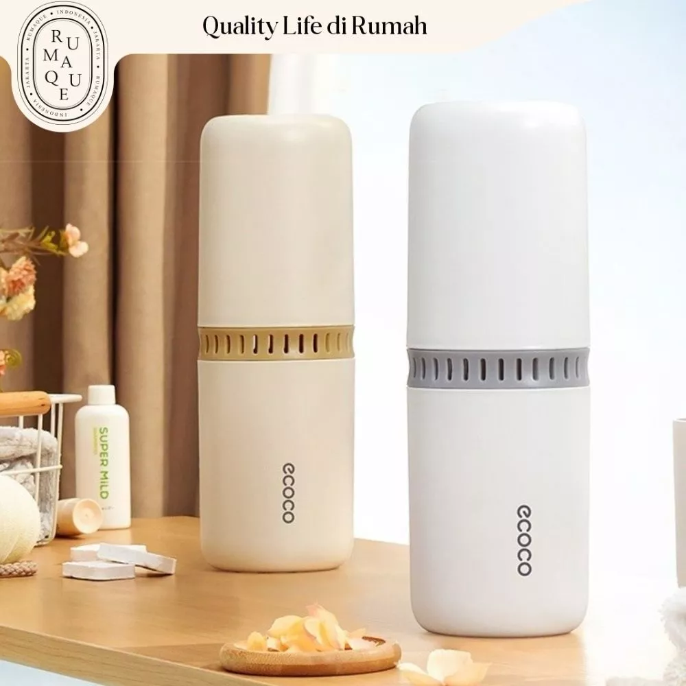 Cream and white ECOCO full-length travel toothbrush containers