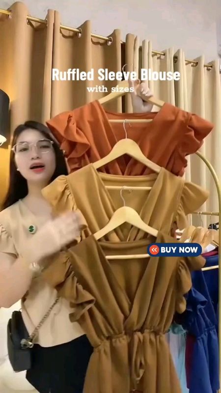 1130-Ruffle Sleeve Cotton crepe Sleeveless V-neck Ribbon very comfy to wear #rufflesleeve #MasMuraSaShopee #AngDaliDaliSaShopee
