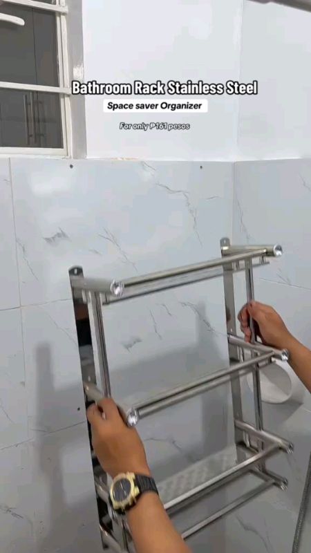 Bathroom rack stainless steel towel rack wall mounted space storage hanger shelf rack#bathroomrack #FreeCoinsInShopeeVideo #MasMuraSaShopee #fyp