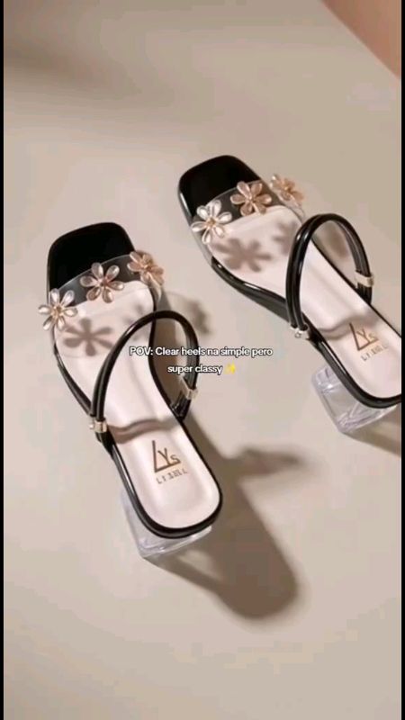 #Women's shoes pvc transparent camellia strap thick heel sandals women's summer wear square toe high