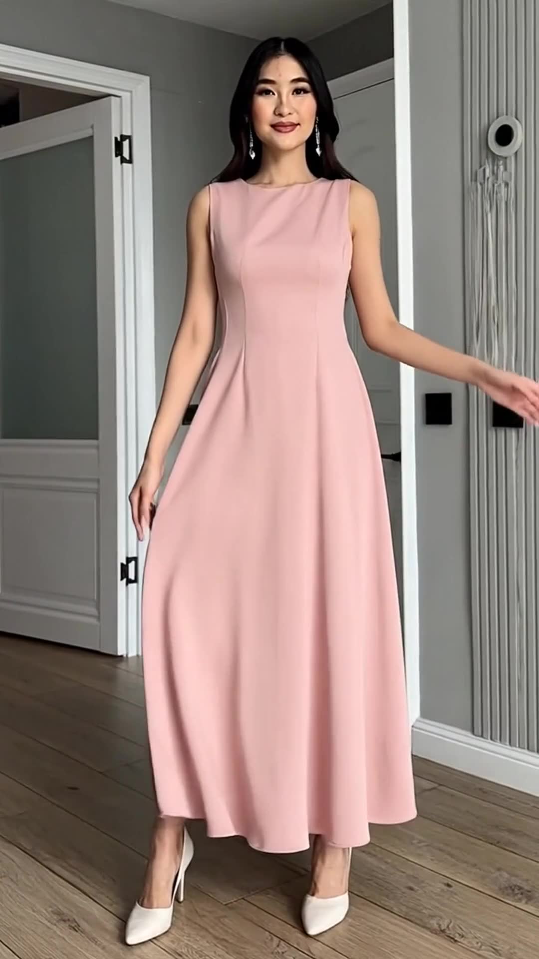Pink formal sleeveless long dress for woman casual Wedding vintage