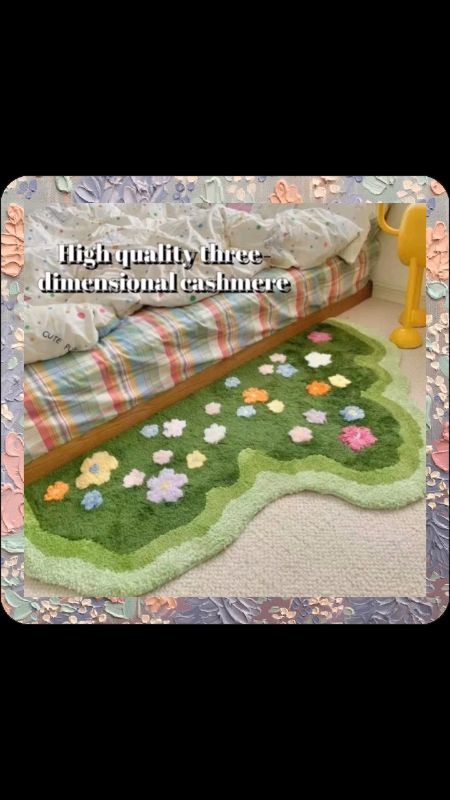 #FreeCoinsInShopeeVideo Long mat,Three-dimensional cashmere,Fresh green grass and flower pattern.Size 40*60cm - 75*150cm. Soft, comfortable#