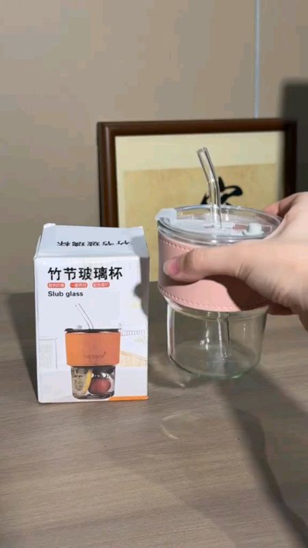 Check out 400ML Thickened Glass Cup Coffee Cup With Lid Heat Resistant Glass Straw Leak Proof Coffee Mug Porta
