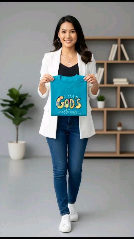 I Am GOD'S Masterpiece Design T-shirt For Women Clothing Basic Round Neck  Teal Tops