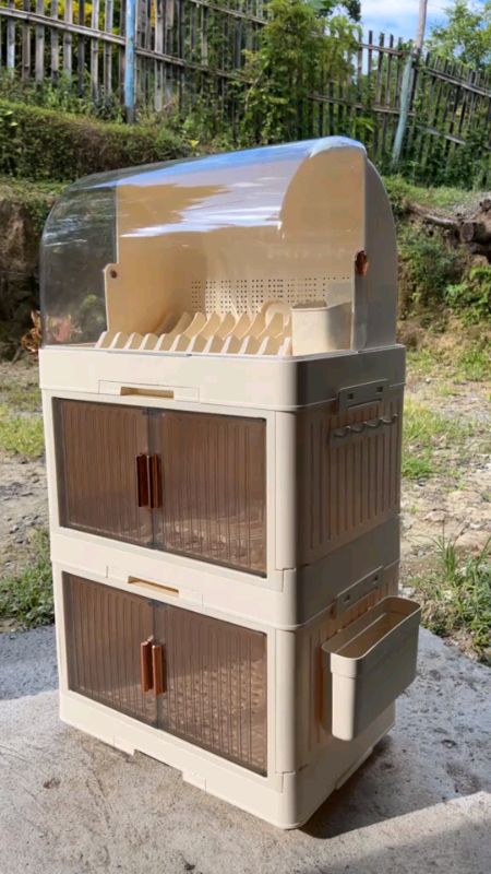 Dish Rack Dish Drain Cabinet Plastic Dish Cabinet With Cover Foldable Kitchen Cabinet #dishdraincabinet #fyp #trending