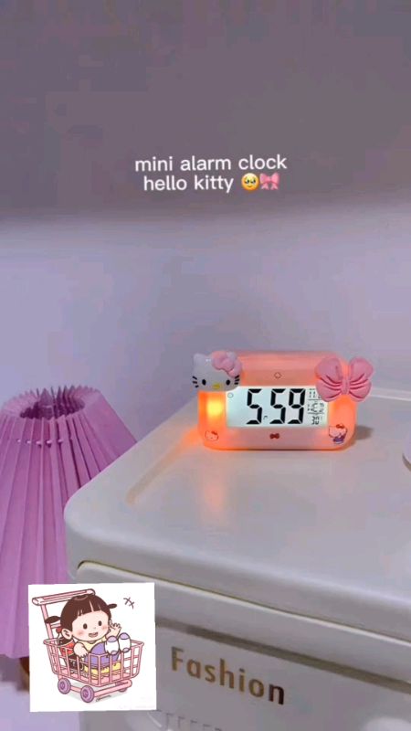 Cute Hello Kitty Mini Alarm Clock with Night Light Portable Desk Clock for Students Dorm Room Gift#MasMuraSaShopee