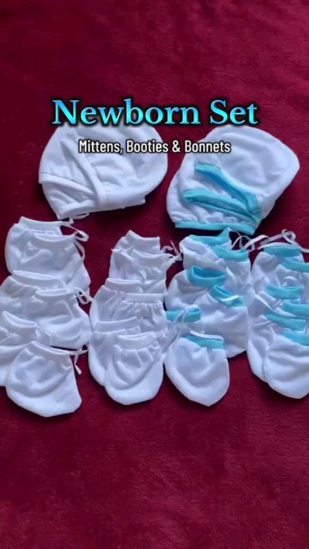 #Newbornset ( #Mittens , #Boties & #hat / bonet ) #Plain #Colored And Bias Colored #Cotton TIE