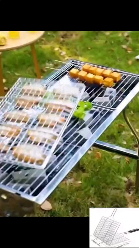 Stainless Steel Meat & Fish Grill Net with Wooden Handle – BBQ Clamp for Grilling#meatgrill#MasMuraSaShopee