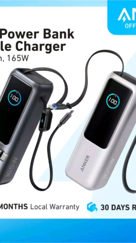 Anker Power Bank 25000mAh 165W Ultra-Fast Portable Charger with Built-In and Retractable USB C Cable