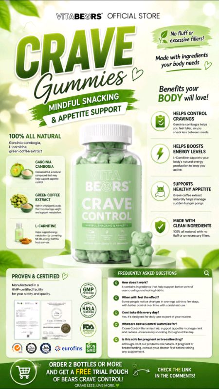 Vitabears Crave Control Gummies 60s — Appetite Suppressant, L Carnitine for Healthy Eating Habits #appetitesuppressant #vitabear #garciniacambogia
