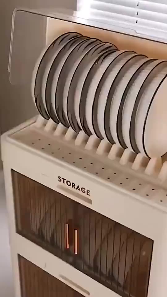 Plastic Dish Cabinet with Cover, Dish Drainer & Drying Rack for Plates Bowls