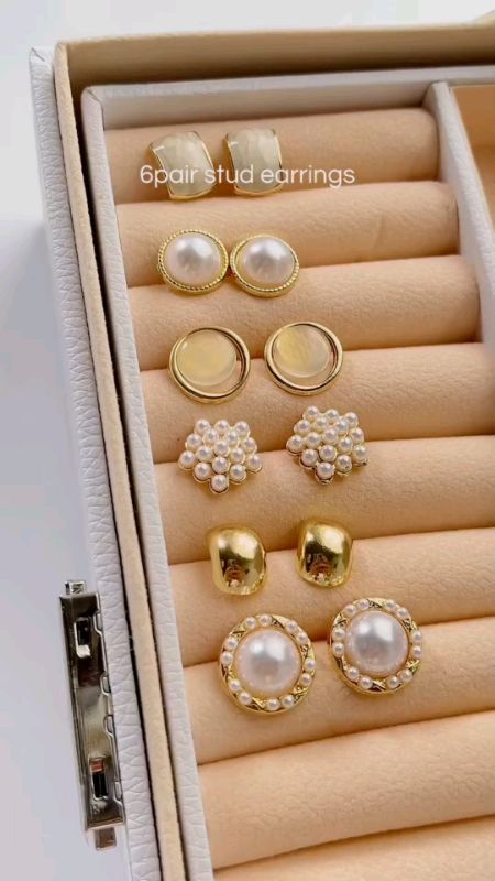 #6 Pairs Pearl Round Stud Earrings Set for Women Vintage Elegant Fashion Daily Commute Jewelry #Freecoinsinshopeevideo#MasmuraSaShopee