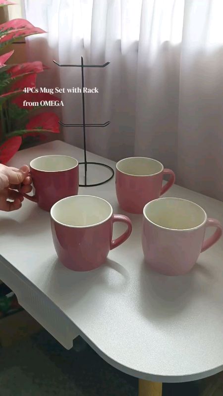 Omega 4pcs mug set with rack #coffeemug #mugset #mugwithrack