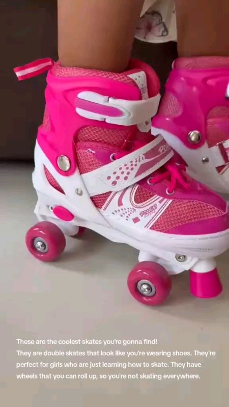 Double Roller Skate Shoes Rainbow Kids Adjustable  Row 4 Wheels Quad Skates Gift for Boys Girls