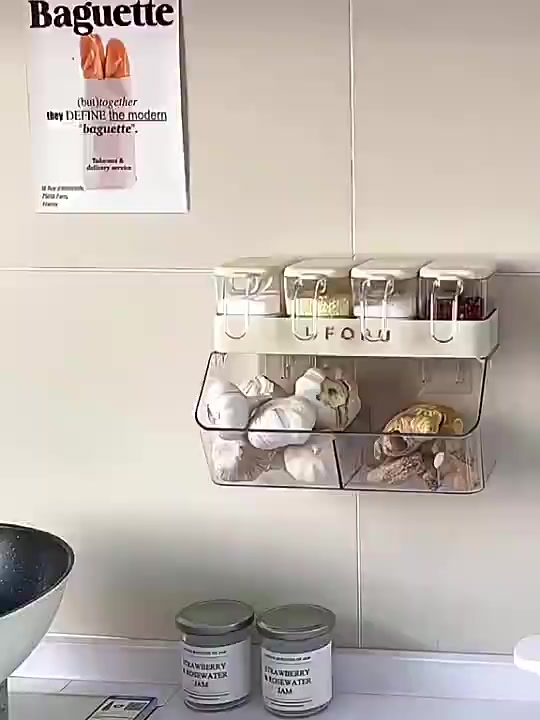 Wall Mounted Ginger Garlic Storage Kitchen Rack High Detachable Design Plastic Seasoning Box