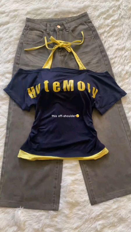Off Shoulder Letter T-shirt #foryou #HugotSaShopee #MasMuraSaShopee #fyp