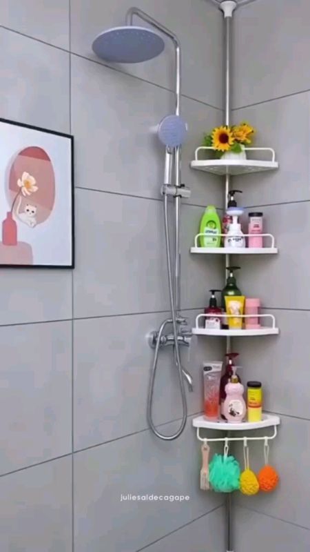 Adjustable bathroom corner pole caddy Shower organizer 9(CR 4 Layer)#masmurasashoppe #FreeCoinShoppeeVedio