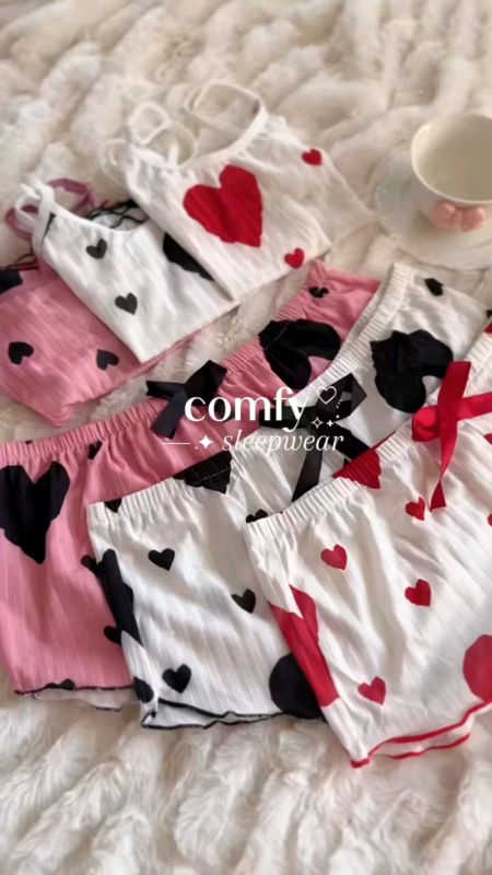 Women Sexy Pajamas Cute Strap Nightwear Pit Striped Heart Printed Paj...#sleepwear #ternonightwear #MurasaShopee #HugotsaShopee