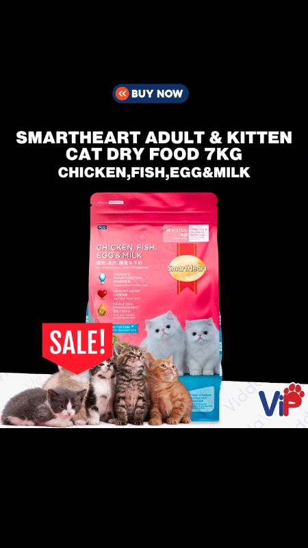 Viddavet Dry Catfood Smartheart 7kg of Adult & Kitten  Chicken, Fish, Egg & Milk Flavor