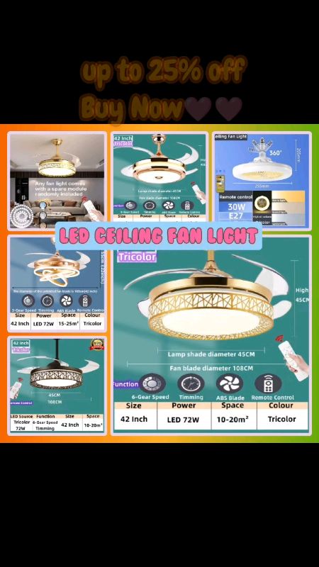 LED CEILING FAN WITH LIGHTS 42inch 6 speed variable frequency invisible fan light 3color#ceilingfanwithlights #ceilingfanlights #MasMuraSaShopee