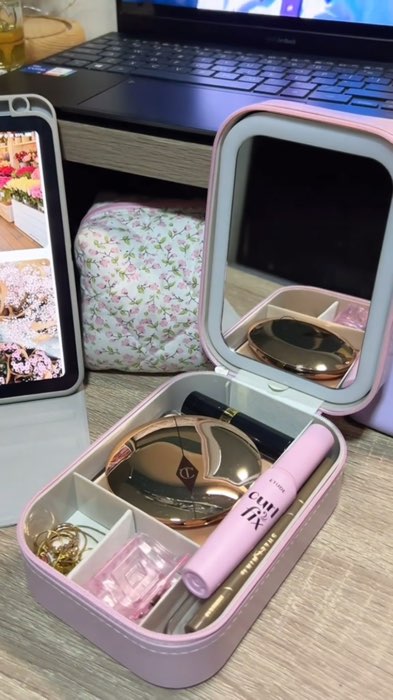Wish i had this sooner 🥹 #cosmeticorganizer #foldingmirror #makeuporganizer #vanitymirror #fyp #foryou