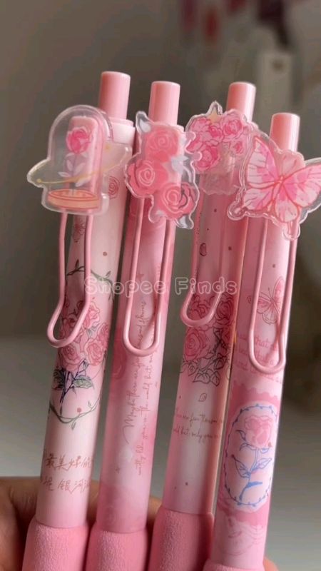 4pcs/box kawaii Roses Gel Pena ST 0.5mm Black ink Neutral Pens Quick Dry #kawaiipen #ballpen #pens #schoolsupplies #fyp #MasMuraSaShopee #trending