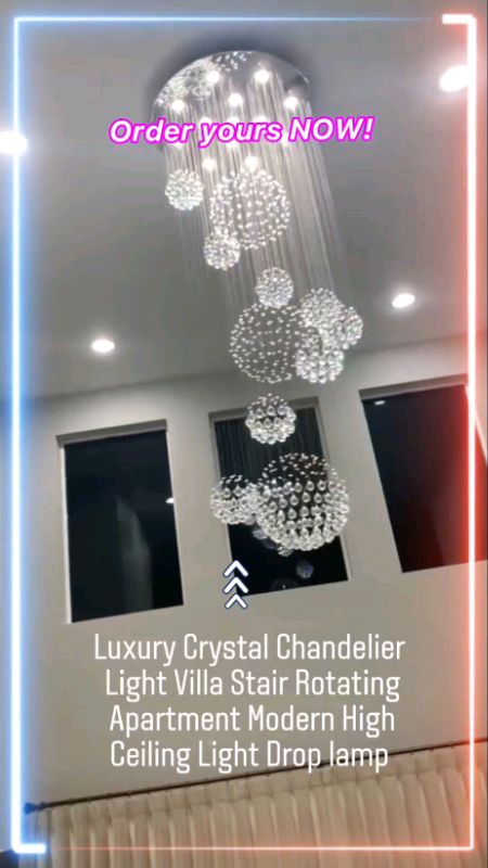 Luxury Crystal Chandelier Light Villa Stair Rotating Apartment Modern High Ceiling Light Drop lamp #luxurychandelier #fyp #orderyoursnow #masmuradito