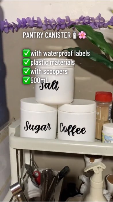 ￼Hiraya Ph Plastic Pantry Canister version2 500ml with Scooper and Label Food Storage Jar for Kitchen