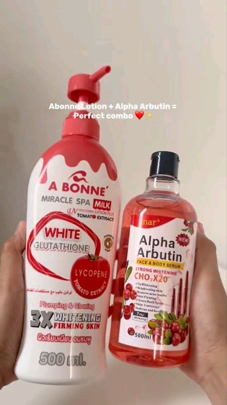Abonne Miracle Spa Milk Lotion w/ Lycopene Tomato Extract 500ML & Alpha Arbutin Body Lotion Ultra White Serum #AbonneLotion #AlphaArbutinSerum