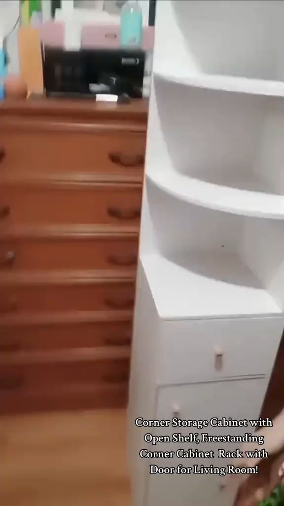 Wooden corner storage unit—open shelves, drawers, and a cabinet for maximizing small spaces!#fyp #fypシ#rack#CornerStorage #SmallSpaceFurniture #HomeOr