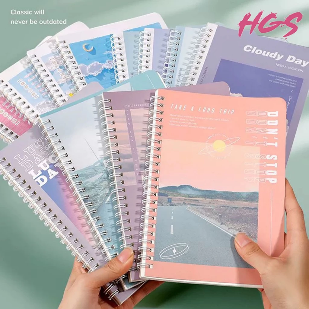 HGS 4pcs A5 Spiral Notebook Set Aesthetic Notebook Spring Notebook For High School 60 Sheets Notepad