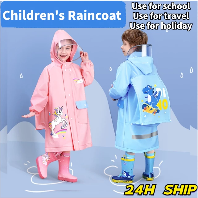 Raincoat for Kids Waterproof Extendable Backpack Night Reflective Strip Raincoat With Children
