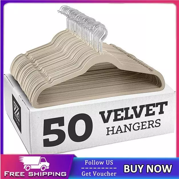 2026 50pcs Non Slip Velvet Suit Clothes Hangers Wardrobe Home Closet Organizer