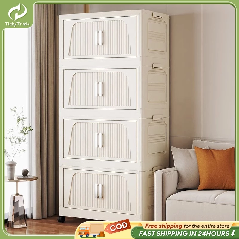 TT Foldable Cabinet For Clothes Cabinet With Magnetic Suction Door Plastic Wardrobe Storage Organize