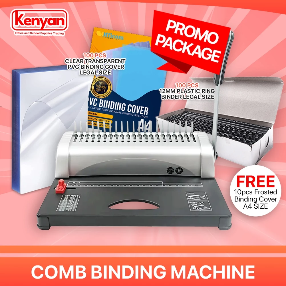 A4 Comb Binder Set Machines + 100 Plastic Ring Binders + PVC & PP Clear Binding Covers Officom Pack
