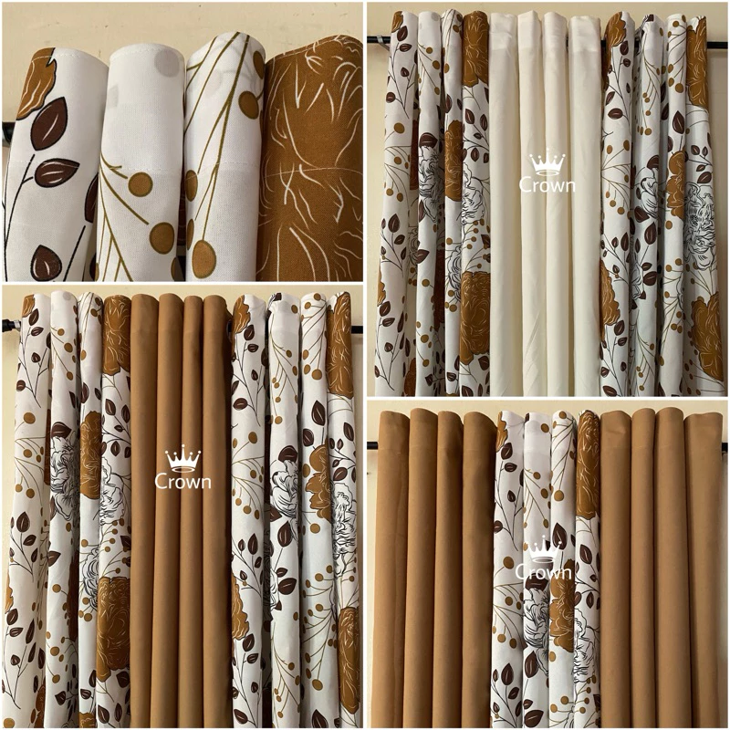 Crown 3in1 Elegant Camellia Brown Design ( 6FT | 7FT ) sold per piece set