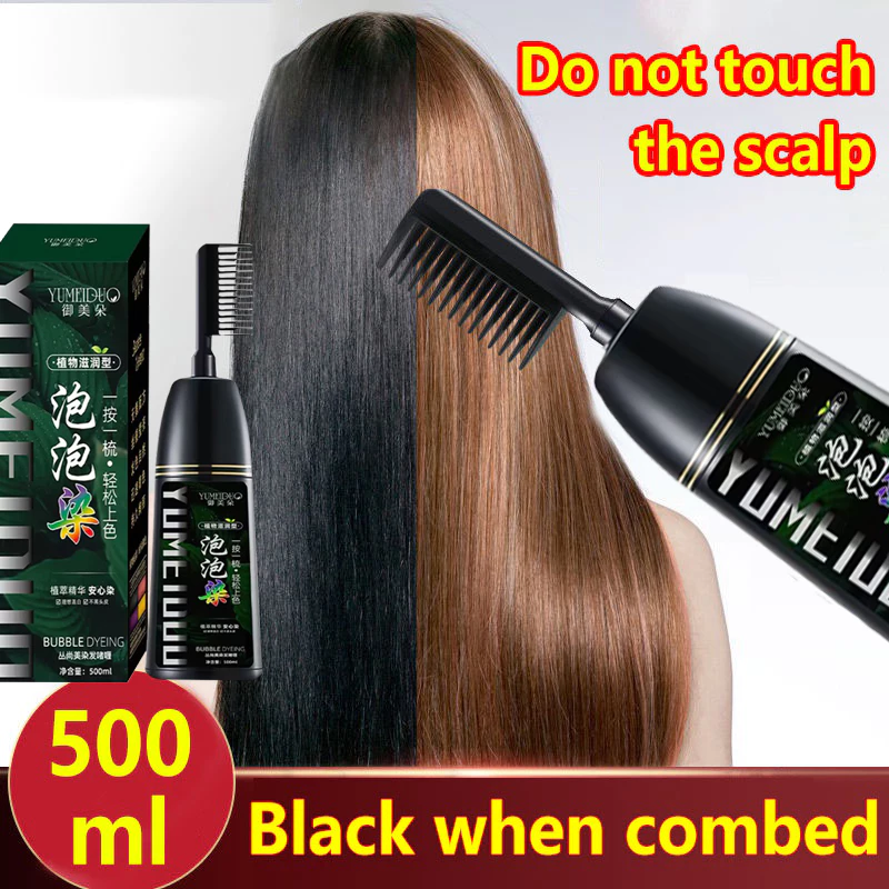 500ml Black Brown Dye Hair Color Shampoo Herbal Hair Dye Shampoo Permanent Color Shampoo With Comb