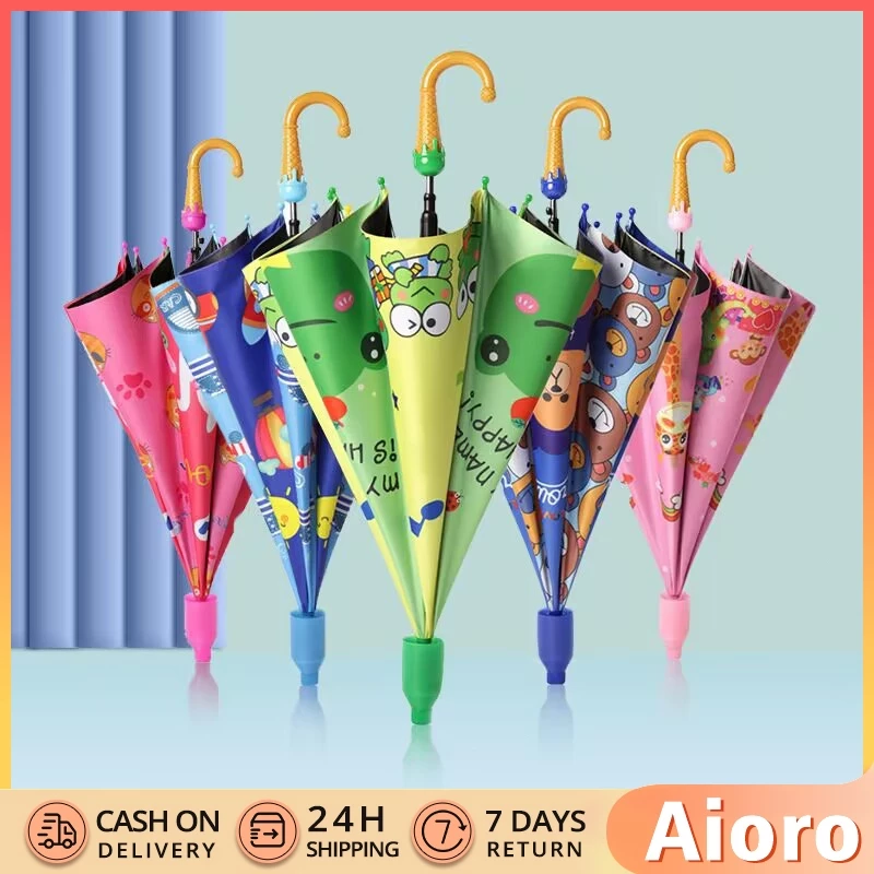 4 12 Yrs Kids Cartoon Cute Umbrella for Boys and Girls High Quality Long Handle Sunshade Umbrella