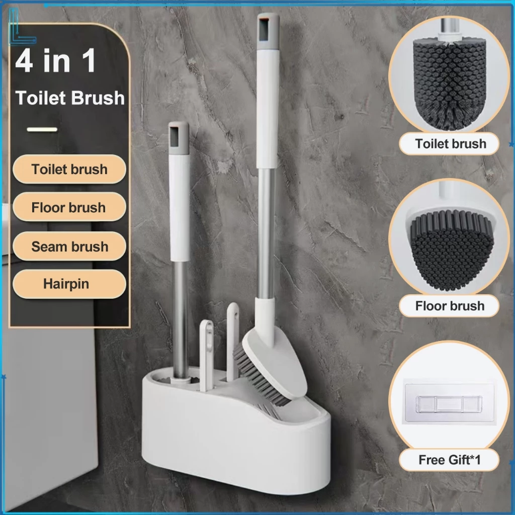 4 in 1 Brush for Bathroom Cleaning with Toilet Brush Plunger Hair Clipper and Gap Cleaning Brush