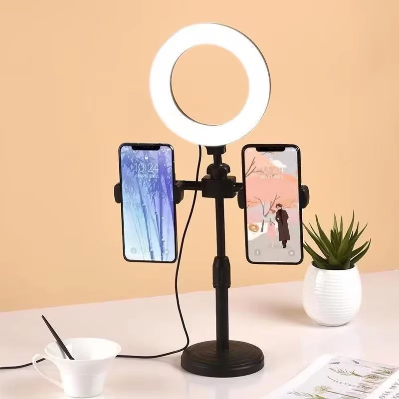 Ring light 6inch Dual Phone Stand For Vlogging with 3 different color fill lights beauty light