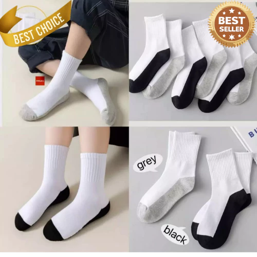 12PARIS Cotton Socks FOR Kids Black'White' Assorted' White Gray Good Quality Makapal