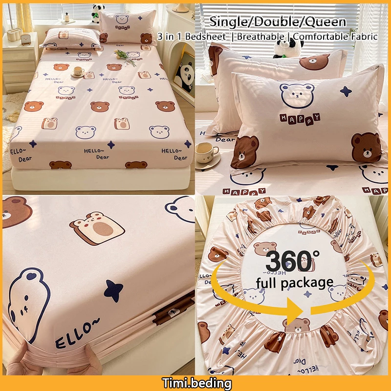 3 in 1 Bedsheet no lukot no gusot Bedsheet Single Queen Size Bed Sheet With Pillow Case