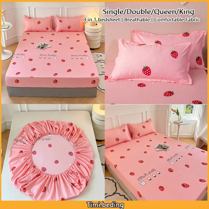 3 in 1 Bed sheet Semi Cotton Single Queen Size bedsheet 1 Fitted Sheet & 2 pillow case